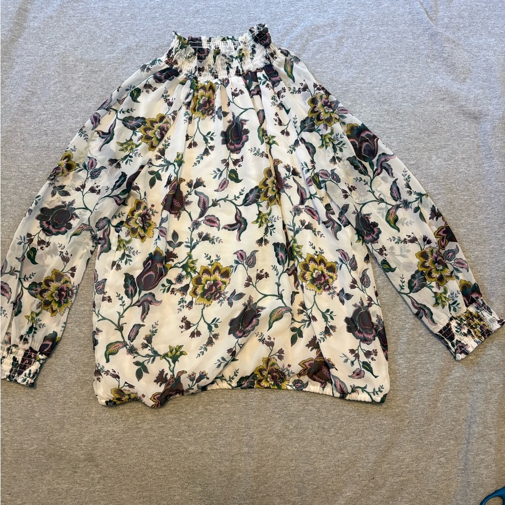 Ann Taylor Multicolor Floral Blouse with smocked neck